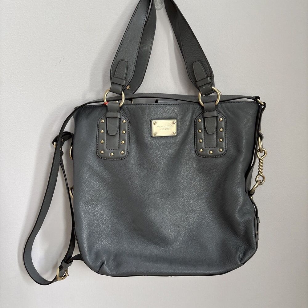 Michael Kors BIG VALLEY Large NS Tote Bag Pebbled Leather Retro Biker Glam Stud